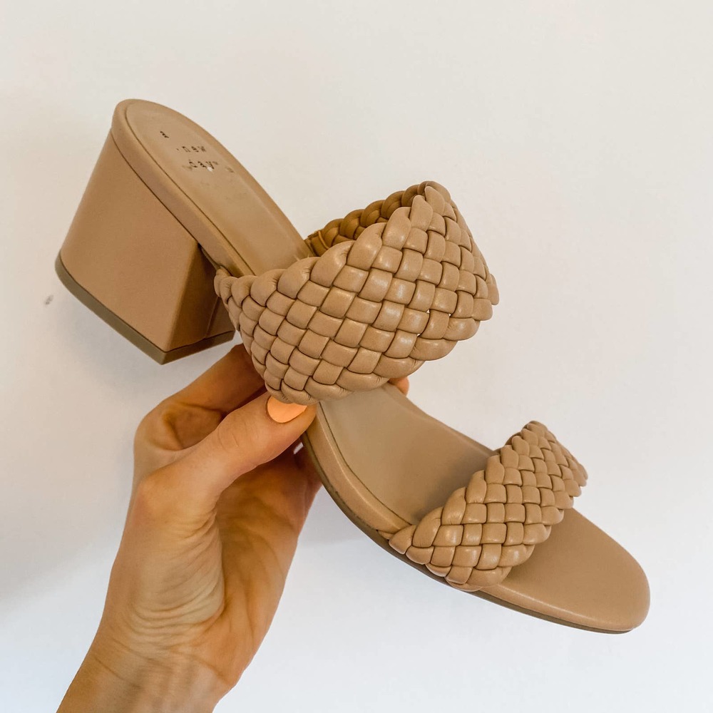 Quilted Padded Beige Block Heel Mules - Picture 3 of 12
